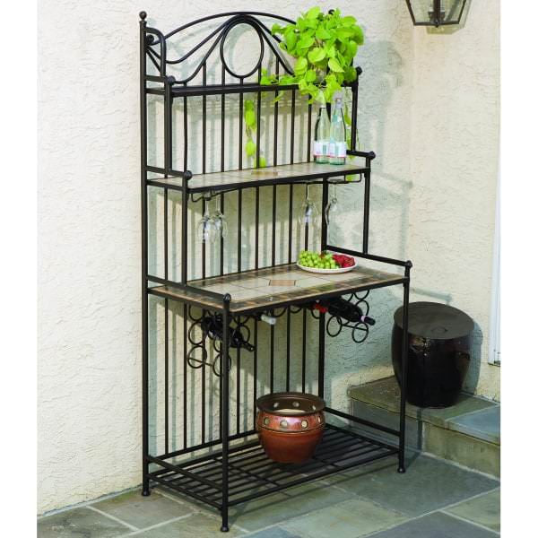 Compass Marble Mosaic Baker S Rack, Outdoor Bakers Rack Wrought Iron