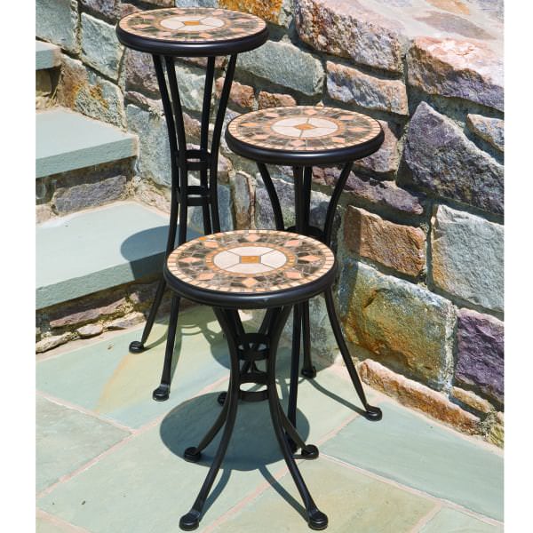 The Comp 12 Round Set Of Three Plant Stands By Alfresco Home Clic Wrought Iron Handcrafted Marble Form These Three Plant Stands