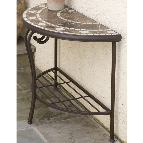 Galileo Marble Mosaic Half Moon Console Table