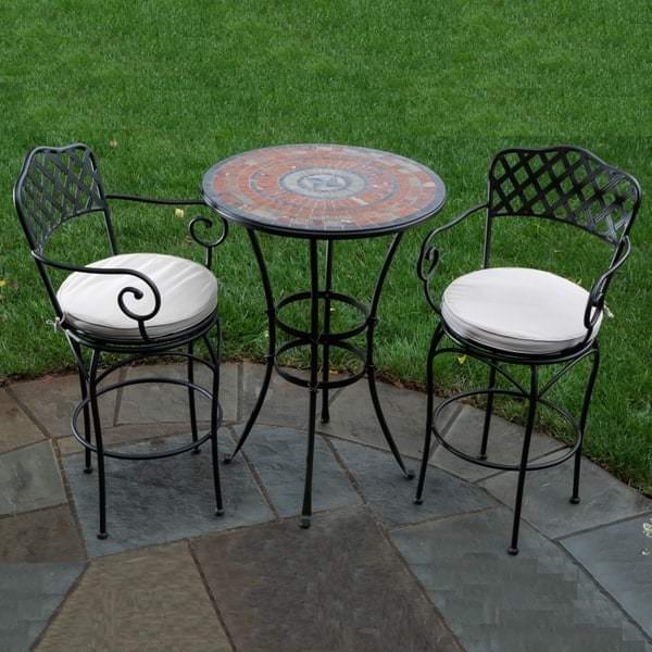 30" Asti Marble Mosaic Bar Bistro Set by Alfresco Home Patio Furniture