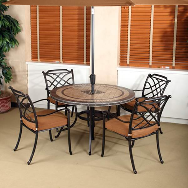 5 Piece Willowbrook Aluminum Patio Set By Agio Select Exquisite 100 Aluminum Patio Set With Tiled Porcelain Table Top Bronze Finish