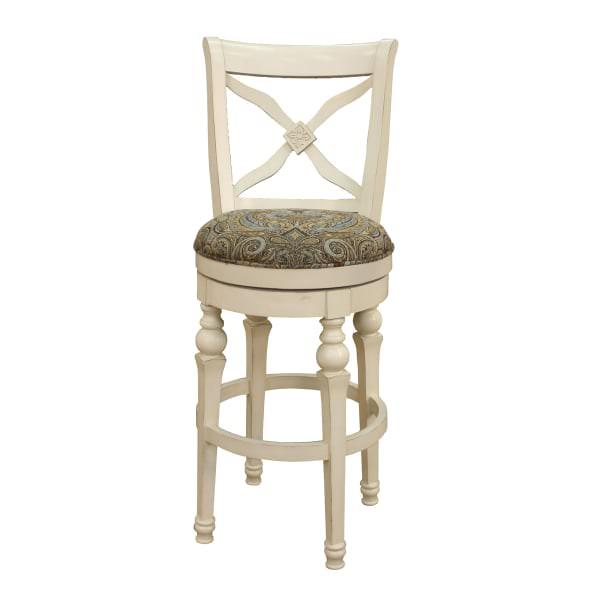 Livingston Collection Antique White Bar Stool With Blue Brown Functional White Wood Kitchen Stool With Style 360 Degree Swivel Rotation